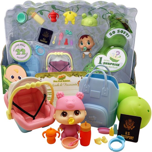 Nature Bound Pea Pod Babies Twenty Two Piece Little Traveler Playset - Collectible Mystery Surprise Toy with Mini Baby, Clothing, & Accessories - All in A Soft Pea Pod - Small Doll, Ages 3+