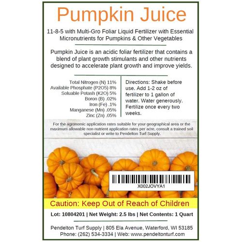 Pumpkin Juice 11-8-5 - Foliar Liquid Fertilizer with Essential Micro-nutrients for Pumpkins and Vegetables (1 Quart)