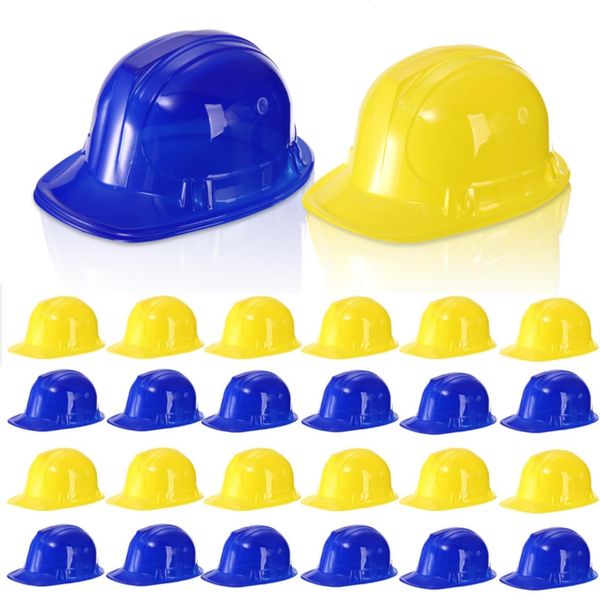 Covzoe 24 Pack Construction Hats Toy, Soft Plastic Kids Party Hat, Funny Party Dress Up Caps, Blue Yellow Building Hats Theme Favor Caps for Birthday Party Decor Supplies