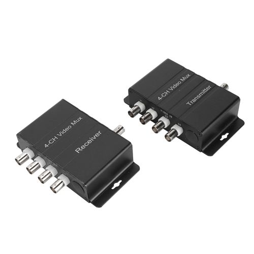 4 Channel Analog Video Multiplexer, BNC Head 4 HD Video to Coaxial Cable Multiplexer Transmitter and Receiver 400M 3 Channel Superimposed for Security Camera
