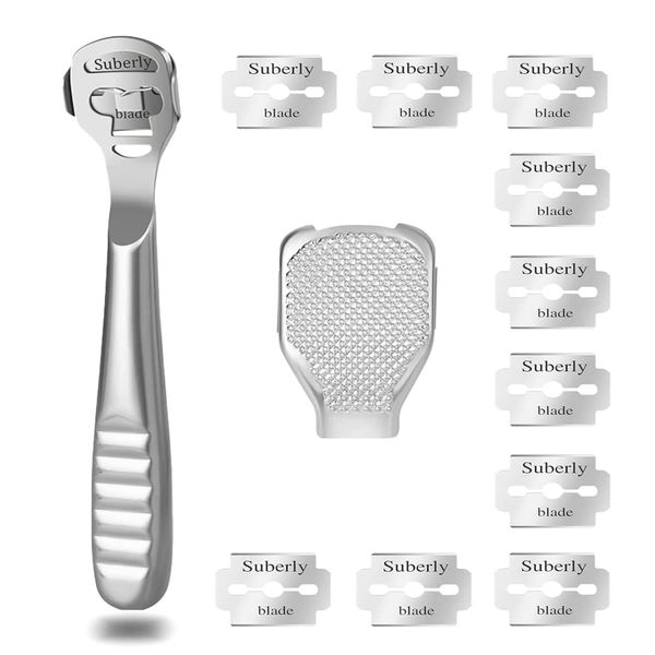 Callus Slicer Set, Foot Care Set, Stainless Steel Callus Remover with 10 Replacement Blades and 1 Callus Rasp Head