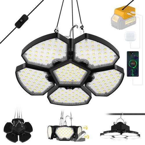 Cordless LED Work Light for Dewalt 20v Max Battery, 65W 6500LM Flood Light, Garage Flood and Ceiling Lights for Dewalt 20v Tools with USB & Type-C Charging for Car Repairs,Garage,Jobsite,Camping