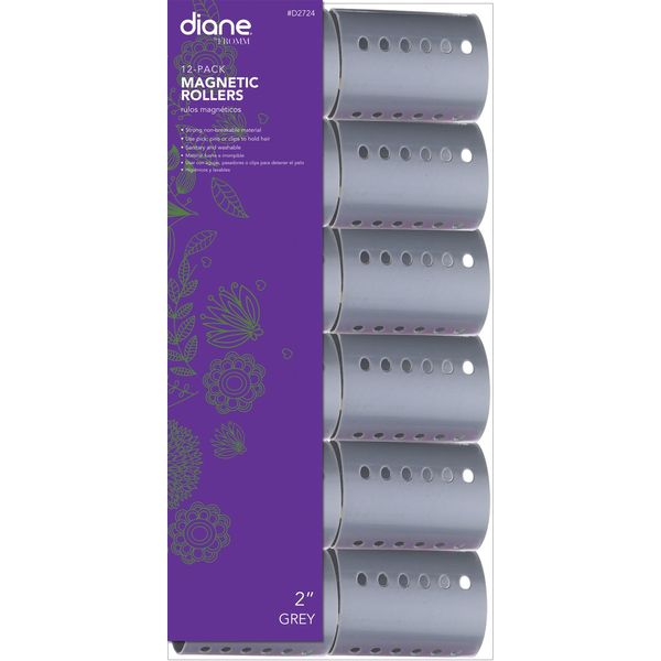 Diane Magnetic Hair Roller, Grey, 2 Inch, Strong material, unbreakable material, curls, perm, holds hair in place, perfect for any hair style, sanitary, washable, 2, Static electricity holds hair in