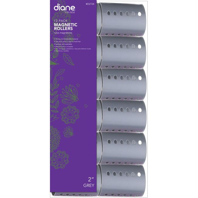 Diane Magnetic Hair Roller, Grey, 2 Inch, Strong material, unbreakable material, curls, perm, holds hair in place, perfect for any hair style, sanitary, washable, 2, Static electricity holds hair in