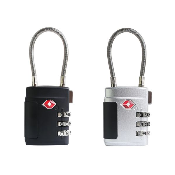 TSA Approved Combination Lock with Cable - Durable & Versatile Security for Suitcases, Backpacks, Gym Lockers, Backpack, Small Padlock for Travel Essentials (Black+Silver)