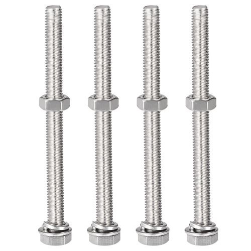 sourcing map M8 x 100mm Hex Head Screws Bolts, Nuts, Flat & Lock Washers Kits, 304 Stainless Steel Fully Thread Hexagon Bolts 4 Sets