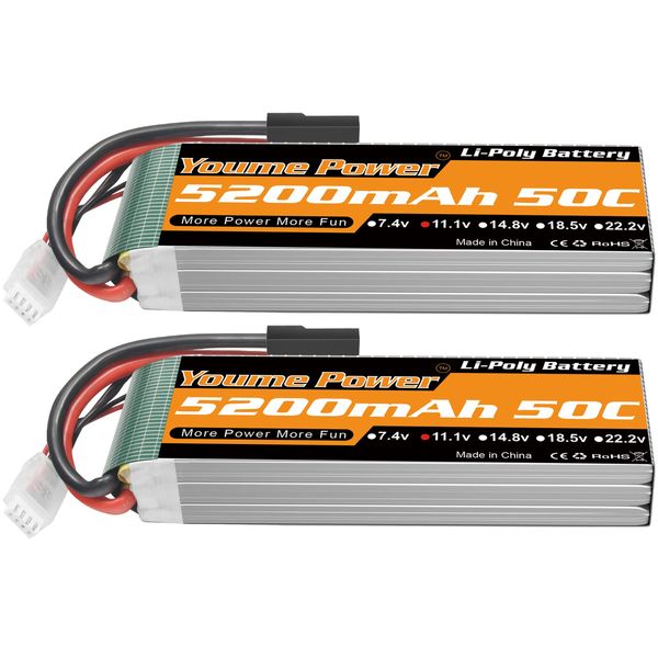 Nihewo 3S Lipo Battery,2 Packs 11.1V RC Lipo Battery 5200mAh with Tr Plug Compatible with RC Car/Truck/Buggy/Truggy, RC Helicopter, RC Airplane, UAV, Drone,Boat (Short)