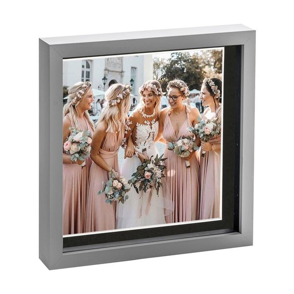 Nicola Spring 10 x 10 3D Shadow Box Photo Frame - Craft Display Picture Frame with 8 x 8 Mount - Glass Aperture - Grey/Black