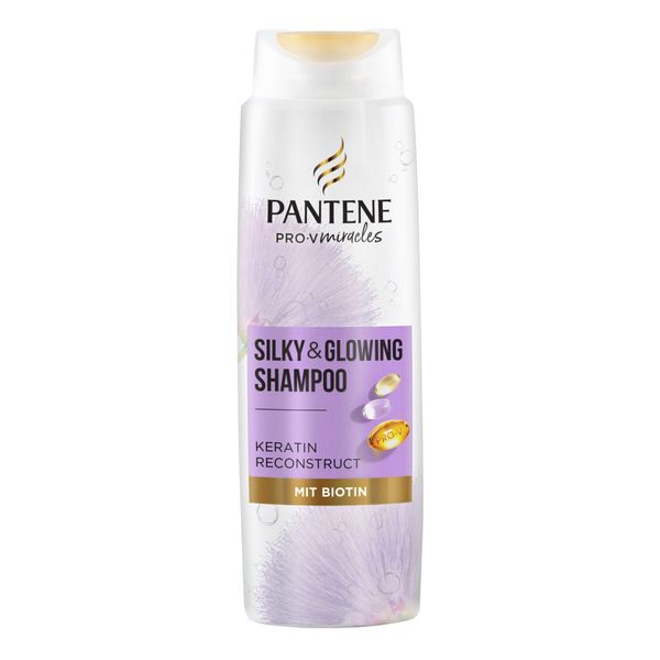 Pantene Pro-V Silky & Glowing Shampoo mit Biotin und Keratin Reconstruct 250ml. Pro-V Miracles Shampoo Hilft, Trockenes oder Gesträhntes Haar zu Reparieren. Wirkt als Feuchtigkeitsspender