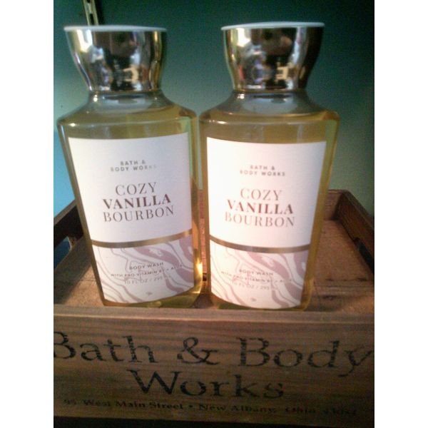 Lot of TWO Bath & Body Works COZY VANILLA BOURBON Pro Vitamin B Body Wash NEW