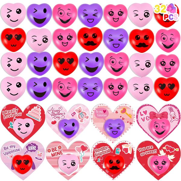 MGparty Valentines Day Gifts for Kids, 32 Pack Heart Stress Balls with Valentine Cards Heart Squishies Toy for Kids Classroom Exchange Stress Relief Toys Classroom Prize and Party Favors