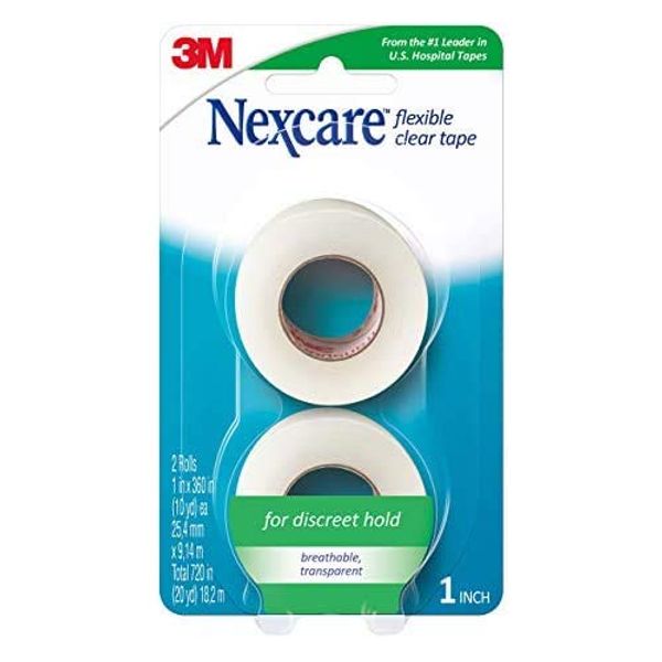 Nexcare Flexible Clear Tape, Tough, It�s clear, Stretchy Design Conforms To Hard To Tape Areas, 1-Inch x 10-Yards (Pack of 2)