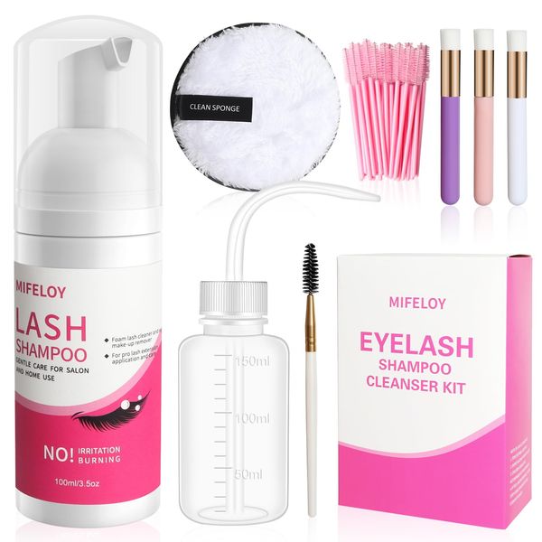 8 Pcs Wimpernverlängerungen Set, Augen WimpernShampoo, Wimpernbürsten Einweg, Mascara Bürsten, Wimpern Reinigung Pinsel, Wimpernpflege für Salon Heimgebrauch, Wiederverwendung Entferner Augenpads