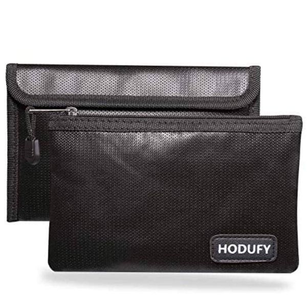 Small Fireproof Bag, Hodufy 5 x 8 inches Non-Itchy Fireproof Money Bag, Fireproof Cash Pouch, Bank Fireproof Bag Set for Valuables - Car Keys, Passport, Bank Deposit (2-Pack)