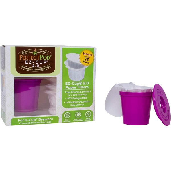 Ez-Cup 2.0 Starter Pack | Reusable K Cup Coffee Pod Capsule with 25 Disposabl...