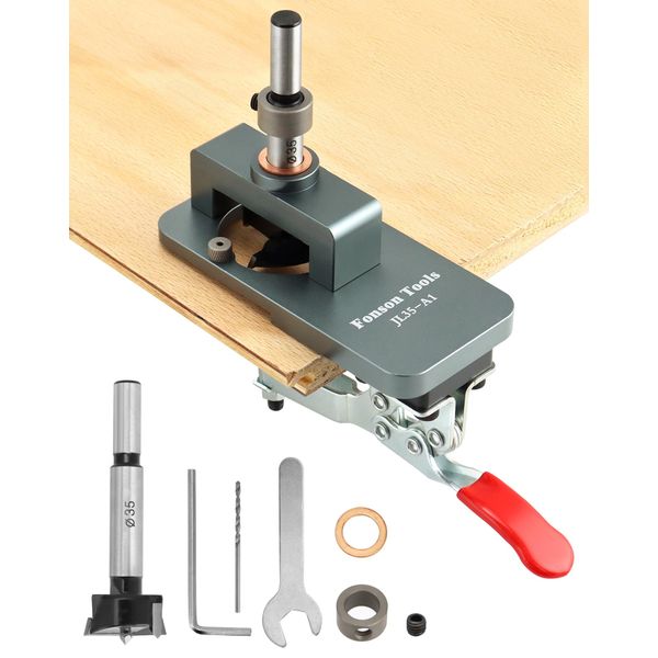 QWORK® Hinge Jig 35mm Hole Opener, Cabinet Hinge Jig Drilling Hole Puncher, Drill Guide Locator for Door Concealed Installation