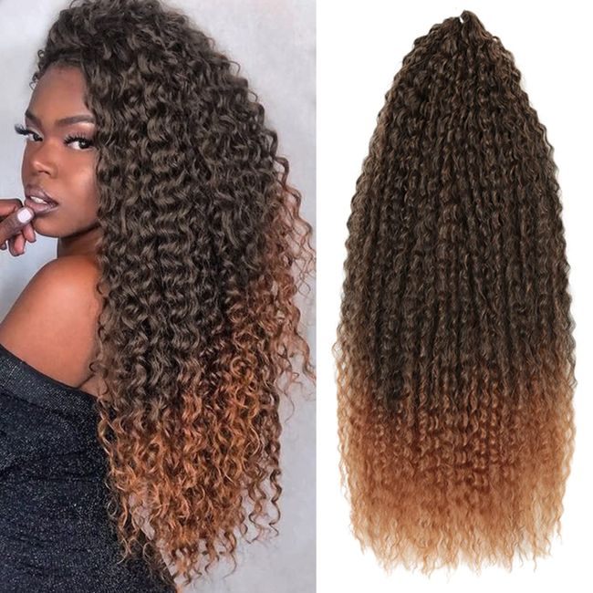 3 Packs 28 Inch Brazilian Braids Deep Wave Crochet Hair Wave Curly Synthetic Hair Afro Wave Braiding Hair Extensions (28" T30#)