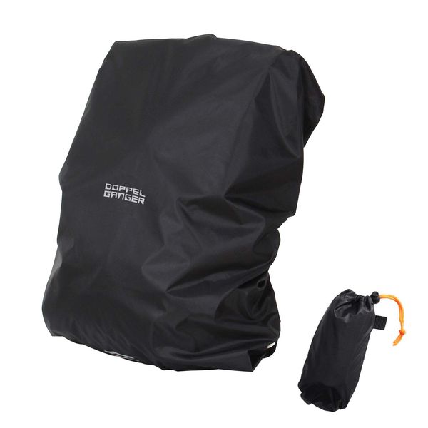 DOPPELGANGER DRC165-BK Waterproof Bag Cover, for Sizes up to 9.2 gal (35 L), 190D Polyester (PU Coating), Reflective Logo Print, Backpack Rain Cover