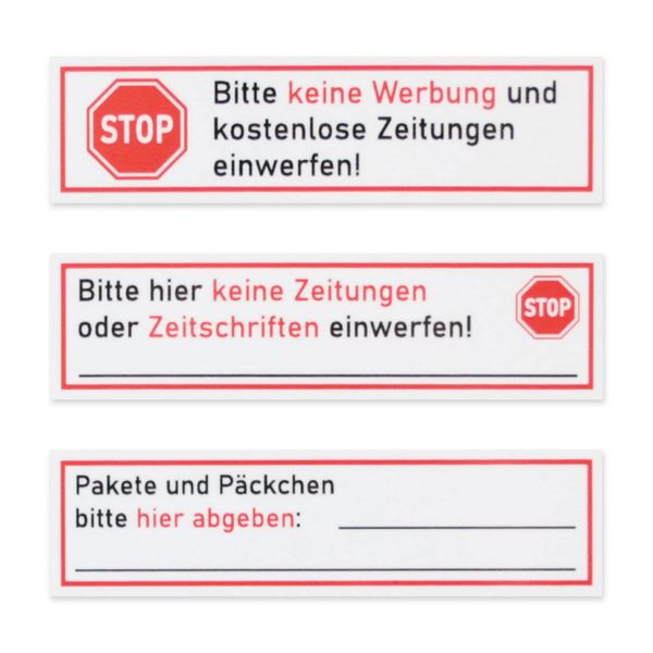 Briefkasten-Magnet Set 3 Stk. I Stop Bitte keine Werbung und kostenlose Zeitung einwerfen! I 11 x 4 cm I Gegen Reklame im Briefkasten I wetterfest I hin_678