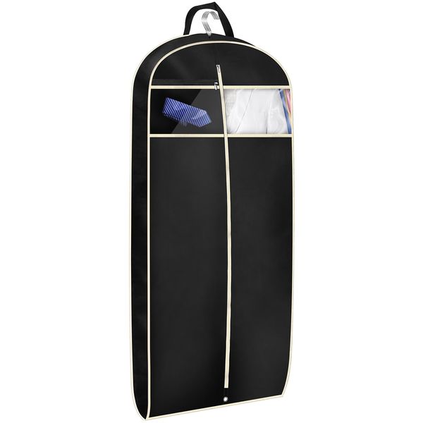 MISSLO 43" Gusseted Travel Garment Bag with Accessories Zipper Pocket Breathable Suit Garment Cover for Shirts Dresses Coats, Black