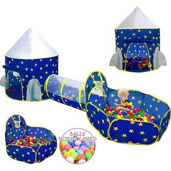 PigPigPen 3pc Kids Play Tent for Boys with Ball Pit Crawl Tunnel Princess Tents