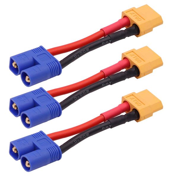 Treehobby 3PCS Male EC3 Plug to Female XT60 Plug Connector Adapter Cable Compatible with RC Car Truck Boat Airplane Lipo Battery ESC Charger(14awg 5cm)