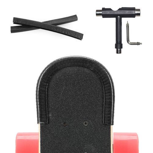 YOUSHARES 2 Pack Skateboard Deck Nose Guard and Tail Guard, Electric Longboard Edge Protector with Skateboard Tools, T-Type Skate Tool (Black)