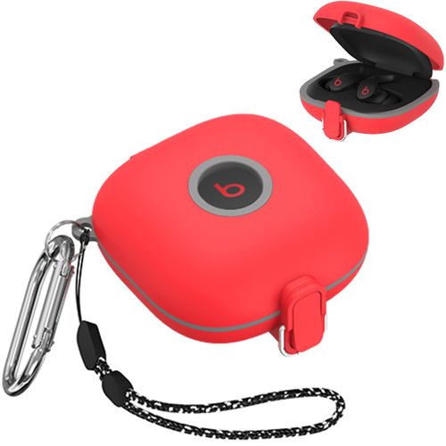 [Upgrade Lock] Case for Beats Fit Pro 2021, VAEKNVG Shock-Absorbing Protective Armor Cover for Beats Fit Pro Earbuds Accessories, TPU Hard Shell with Carabiner & Lanyard(Red)