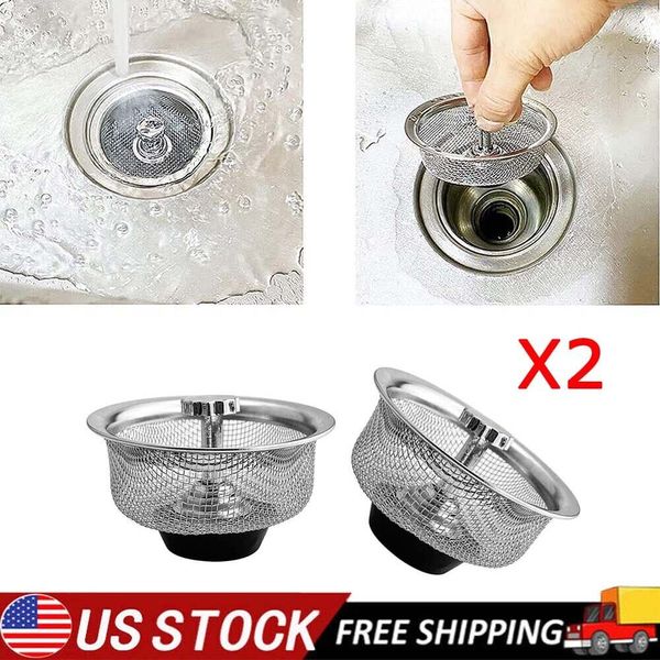 2Pcs Kitchen Sink Strainer Stopper Stainless Steel Drain Basket Waste Plug USA