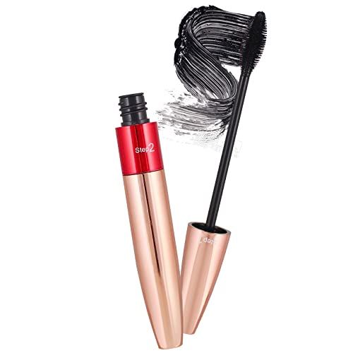 2 in 1 Double Effect, 4D Silk Fiber Lash Mascara, Longer & Thicker Lashes (Waterproof), Clump-Free, Long-Lasting, All Day Luxurious Looking Lashes, Black