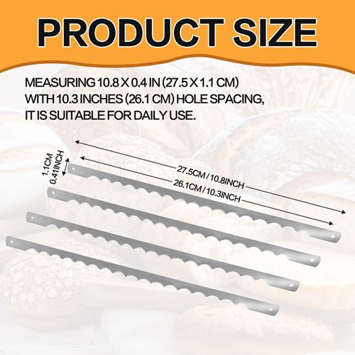 AAEJE Bread Bow Knife Blades, 10.8" Serrated Stainless Steel blades with Screws, Screwdriver, and Safety Guard, Replacement for Wood Bread Cutter, Bow Bread Knife Replacement Blades 12 Pcs