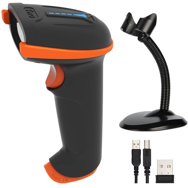 Tera Kabelloser Handheld-Barcode-Scanner 1D Laser Wireless und USB-Wired mit Halterung, Akkustandsanzeige, Akku 2000mAh und Ergonomischem Design, Patent-Nr. EU008489413, Upgrade-Modell 5100-Z