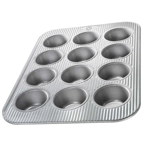 USA Pan Bakeware Cupcake and Muffin Pan, Nonstick Quick Release Coating, 12-Well, Aluminized Steel