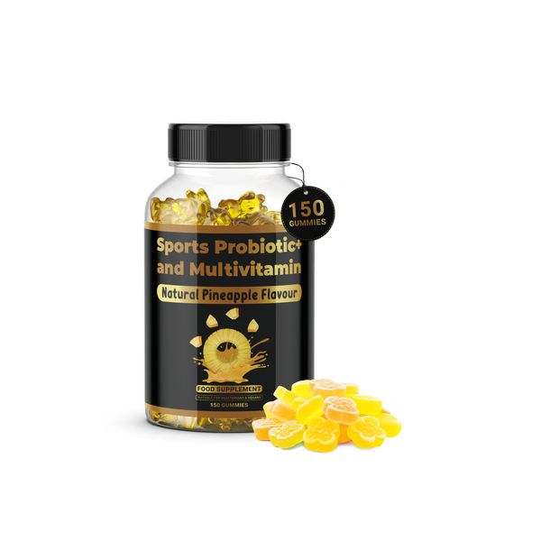 Sports MultiVitamin Gummies | Probiotic + | Pineapple Flavour | 7 Essential Vitamins & Probiotics | Support a Healthy Living | Support Brain and Immune Function | 150 Gummies | 2 Months Supply