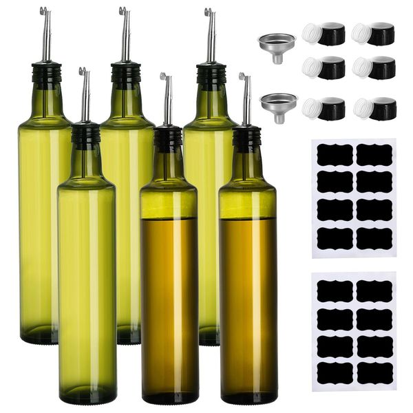 6 Pack 17 Oz Glass Olive Oil Dispenser Bottles Oil and Vinegar Cruet Set With...