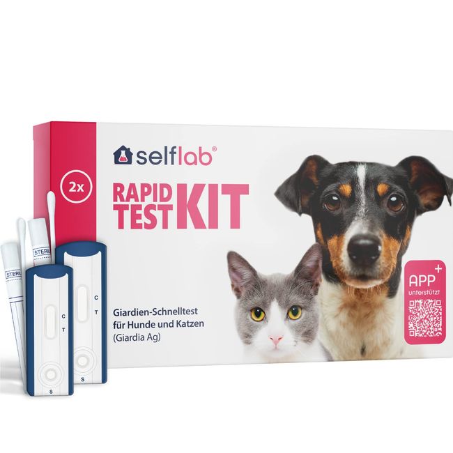 selflab® 2X Giardien Schnelltest für Hund & Katze effektiv gegen Darmparasiten - Antigen Giardientest zuverlässig & schnell - Hunde Giardia Test