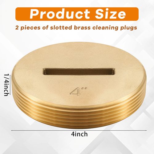 MorningRo 2 Pcs 4 Inch Slotted Brass Cleanout Plug Sewer Cleanout Plug Wrench Sewer Cleanout Cap for Drain, Waste, and Vent Purposes