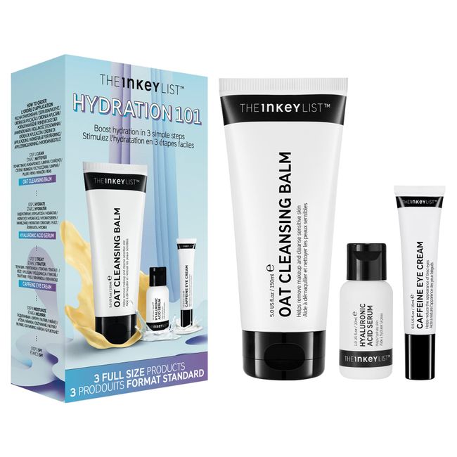 The INKEY List Hydration 101 Kit | Skin Hydration Starter Kit | Oat Cleansing Balm | Hyaluronic Acid |Caffeine Eye Cream | Suitable for All Ages