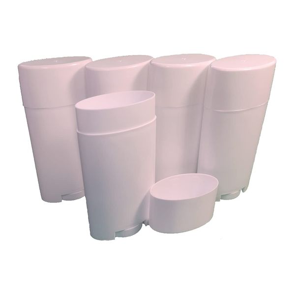 Dropper Stop 5 Pack - Empty Deodorant Containers (2.5 Oz Capacity, Top-Fill, Flat Top Lid, White), White