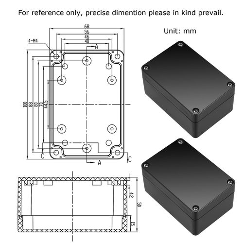 2 Pcs Waterproof Junction boxes, Outdoor Electrical Box Waterproof, Electronic Plastic Project Junction Box Enclosure, for Electronics, Power, Instrument Case Box - 100x68x50 mm/Black
