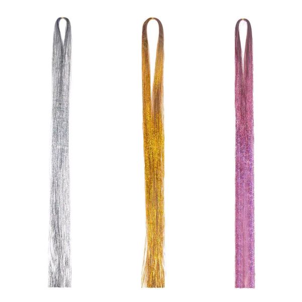 600 Glitter Metal Wire Hair Extensions, Tinsel Straight Hair Accessories,Holographic Dazzle Colour Straight Hair Extensions, Ladies and Girls Hair Accessories (Gold, Silver, Pink)