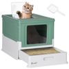 Fully Enclosed Cat Litter Box with Front Entry, Top Exit, Green