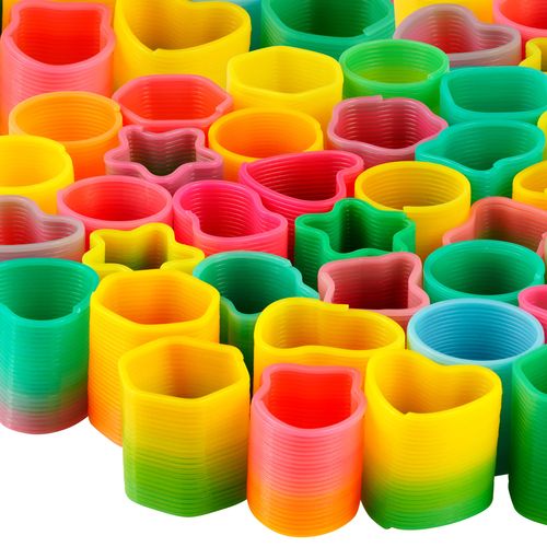 Bedwina Rainbow Spring Toy Assortment - (Pack of 50) Mini Plastic Coil Spring Toy | Bright Colors and Shapes, Goody Bag Filler, Party Prizes and Stocking Stuffers for Kids