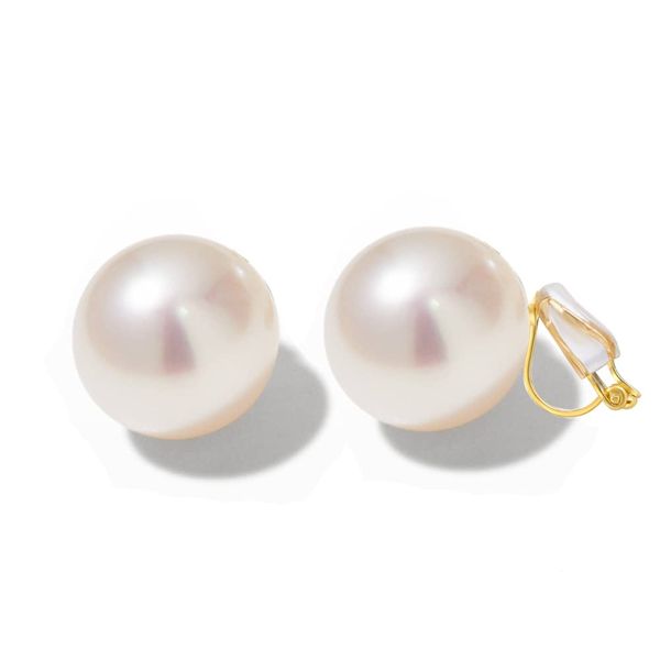 White Pearl Clip on Earrings for Women 12MM Simple Pearl Clip Stud Earrings Faux Earrings