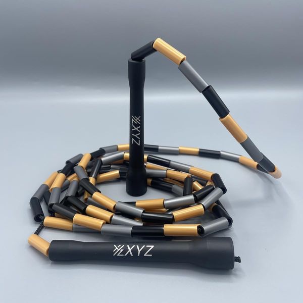 XYZ X2 Freestyle Beaded 10ft Adjustable Jump Rope - Fitness, Segmented, Tricks, No Kink, Skipping, Skip (Black/Gold)