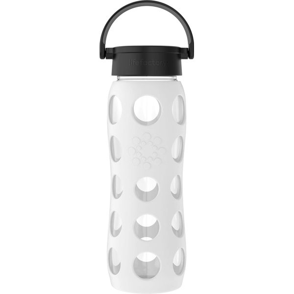 Lifefactory 22-Ounce BPA-Free Glass Water Bottle with Classic Cap and Protective Silicone Sleeve, White