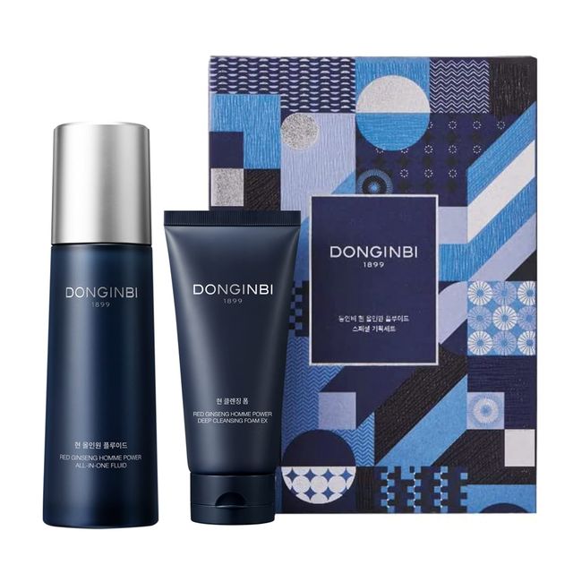 DONGINBI Red Ginseng Homme All-in-one Special Set, Cleansning Foam EX & All-in-one Fluid, Anti-Aging Skin Care, Moisturizing Toner with Red Ginseng, Korean Red Ginseng Skin Care