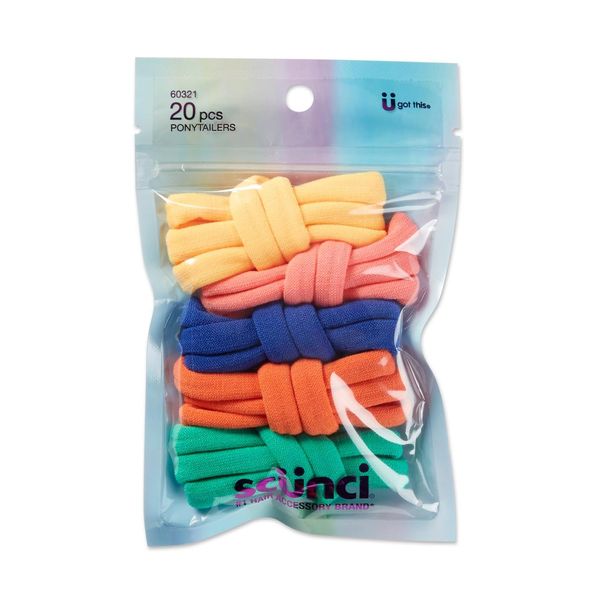 Scunci Soft Tween Ponytailers in Zip Pouch, Assorted Colors, 20-Pieces