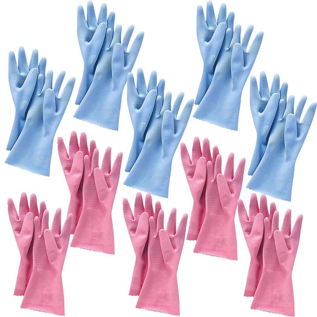 Pocket Kitchen Gloves Rubber Gloves, Long, 10 Pair Set, Thick (For Sensitive Skin, Natural Rubber, Antibacterial, Deodorizing, Cotton Plants, Processed), LL Size, Blue/Pink