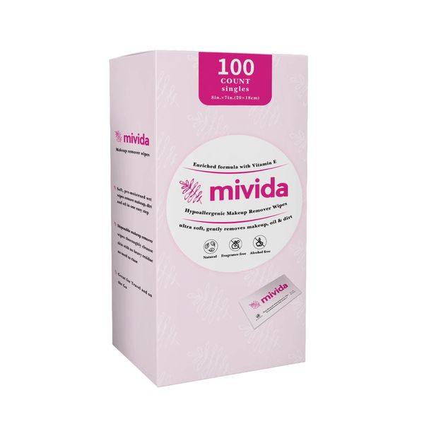 mivida 100 Count Individually Wrapped Makeup Remover Wipes with Vitamin E | Hypoallergenic, Fragrance-Free, Alcohol-Free makeup wipes | Travel Essentials, Bulk make up wipes singles